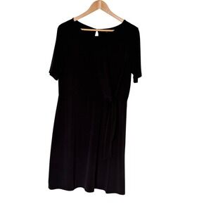 Ann Taylor Factory Womens‎ Black Short Sleeve Tie Waist Keyhole Back Dress Large